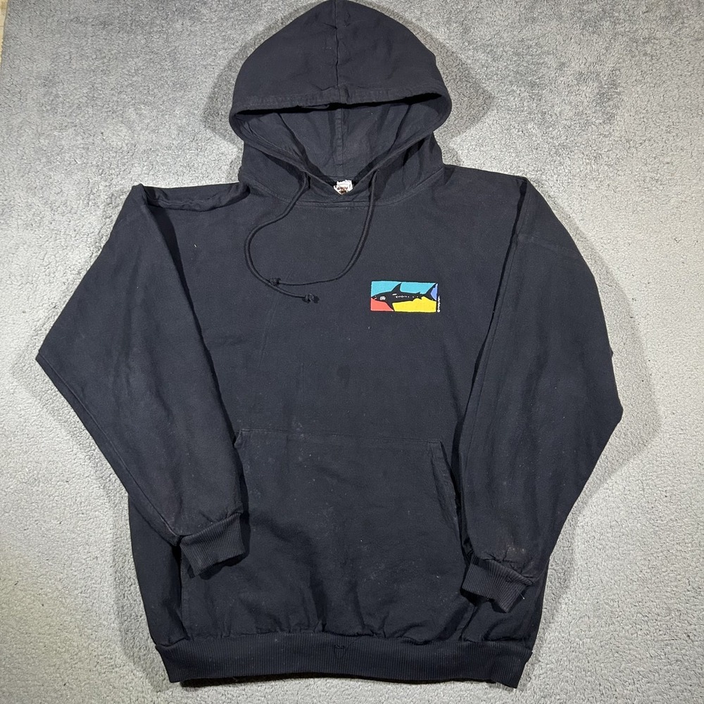 Vintage Crazy Shirts Shark Black Hoodie Sweatshirt Mens Large #3242